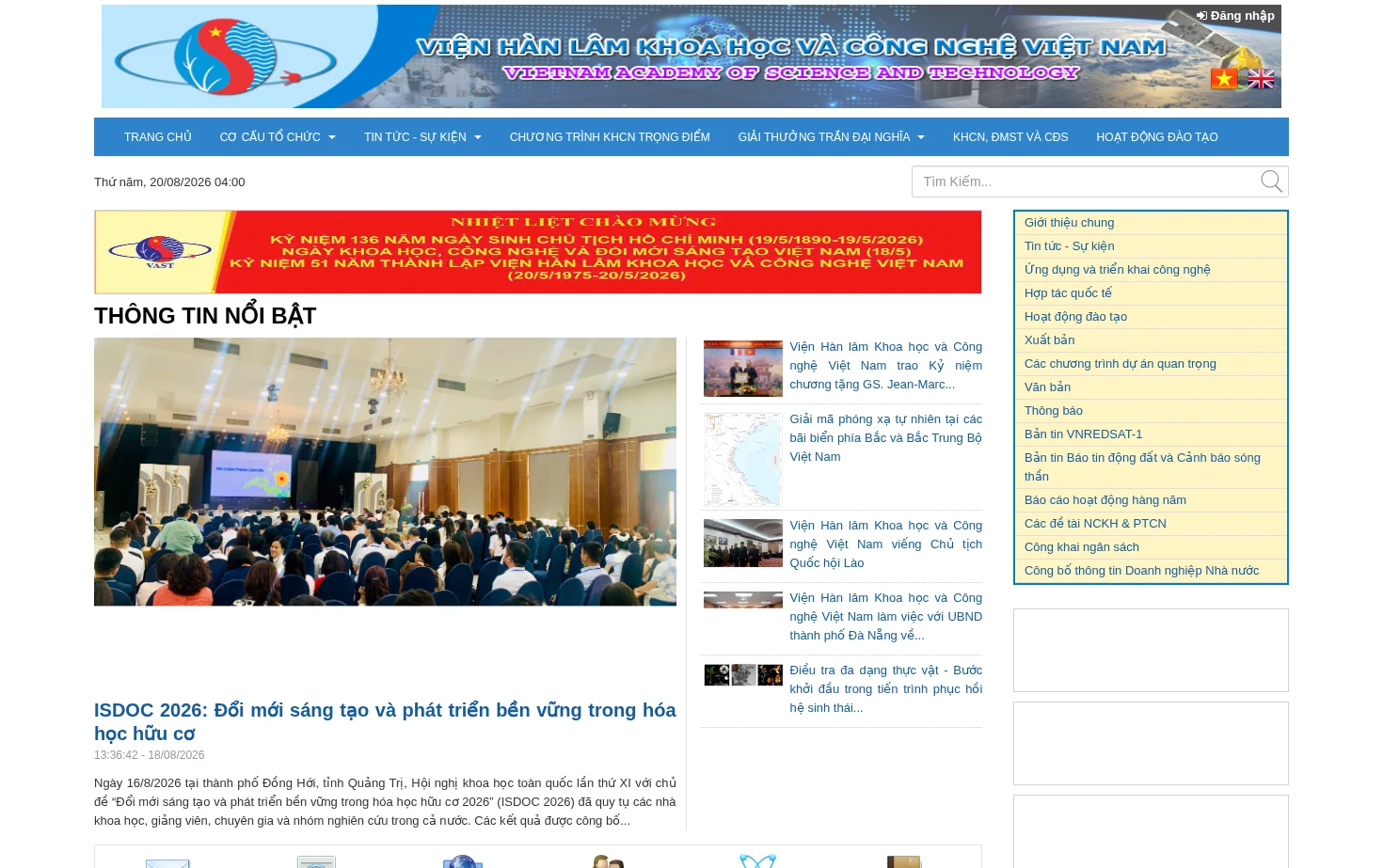 Cổng TTĐT Viện Hàn lâm Khoa học và Công nghệ Việt Nam 页面快照